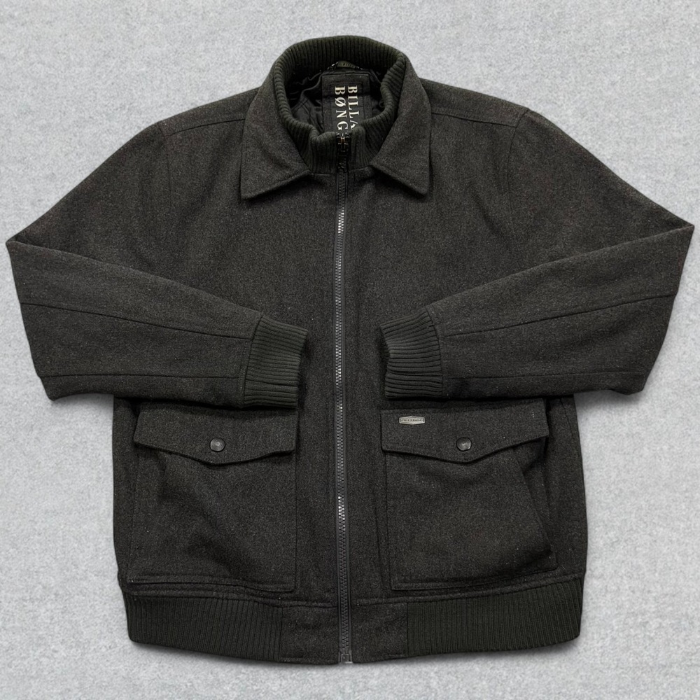 Billabong Jacket Men's Large Gray Full Zip Heavyweight Wool Blend Quilt Lined